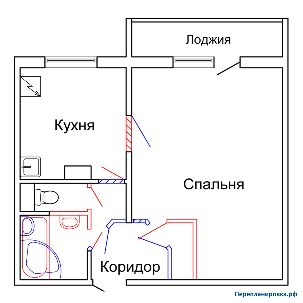 Перепланировка однокомнатной квартиры П-46, план, фото